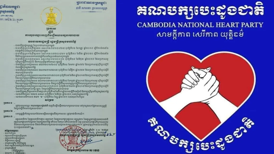 គណបក្សបេះដូងជាតិ ត្រូវបានលុបឈ្មោះចេញពីបញ្ជីបង្កើតគណបក្សនយោបាយ