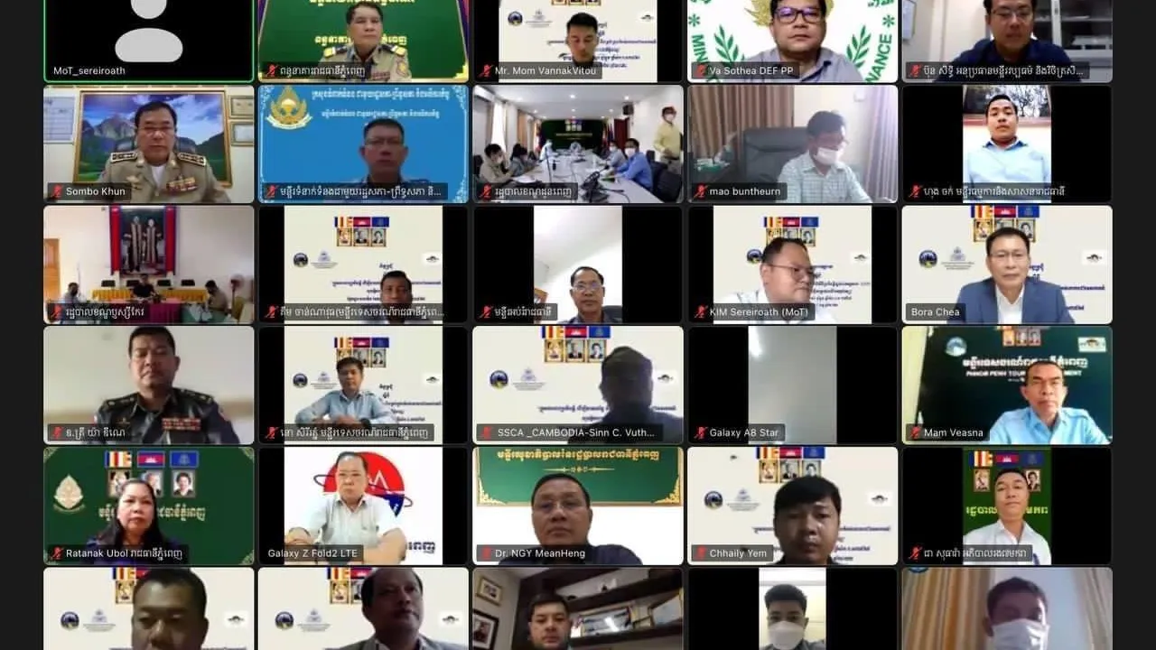 កិច្ចប្រជុំក្រុមការងារប្រតិបត្តិ ដើម្បីវាយតម្លៃ និងគ្រប់គ្រងតំបន់គោលដៅទេសចរណ៍សុវត្ថិភាពរាជធានីភ្នំពេញ តាមប្រព័ន្ធវីដេអូពីចម្ងាយ