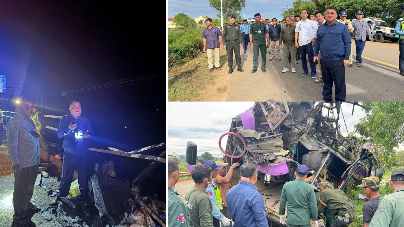 ឡានក្រុងដឹកអ្នកដំណើរ៣៧នាក់ជួបគ្រោះថ្នាក់ចរាចរណ៍បុកស្ពាន បណ្ដាលឱ្យស្លាប់១៣នាក់នៅខេត្តកំពង់ធំ