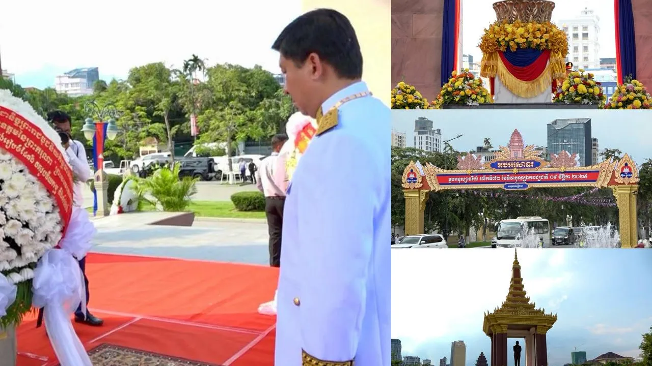 គណប្រតិភូក្រសួងដែនដី ដាក់កម្រងផ្កាអបអរសាទរខួបលើកទី៧២ នៃទិវាបុណ្យឯករាជ្យជាតិ ៩វិច្ឆិកា ឆ្នាំ២០២៥
