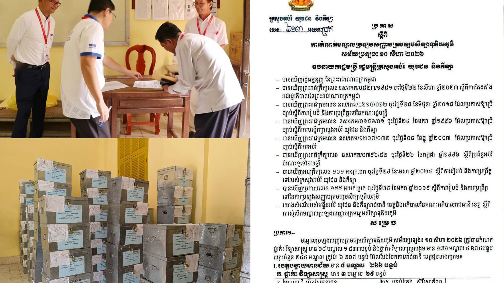 ក្រសួងអប់រំកំណត់មណ្ឌលប្រឡងបាក់ឌុបឆ្នាំនេះចំនួន ២៤៤ មណ្ឌល ស្មើនឹង៦,២០៧ បន្ទប់