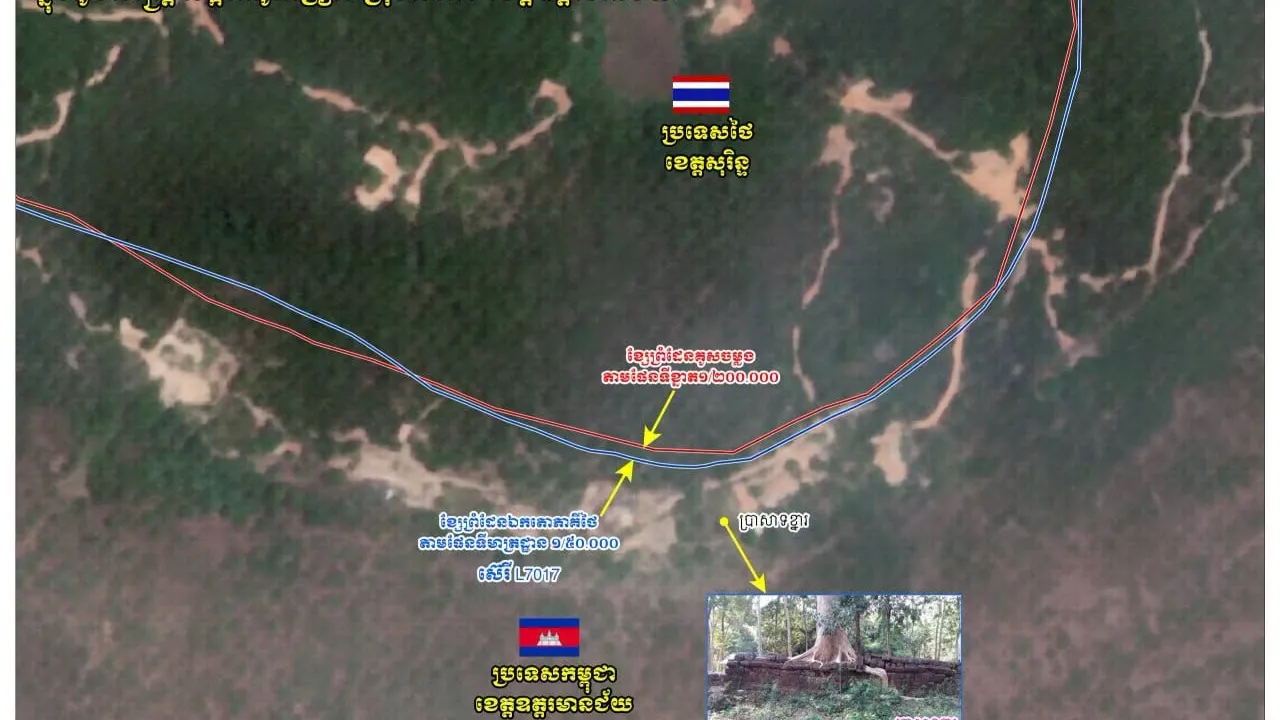 កម្ពុជា បដិសេធការអះអាងរបស់ថៃលើប្រាសាទខ្នារ និងតាក្របី ដោយបញ្ជាក់ថា សូម្បីតែផែនទីឯកតោភាគីរបស់ថៃខ្លួនឯងក៏បង្ហាញថា សម្បត្តិបេតិកភណ្ឌទាំងនេះស្ថិតក្នុងដីខ្មែរដែរ