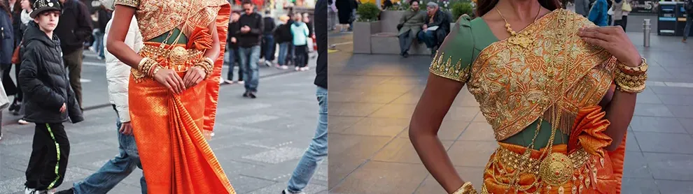 Image for article: កុយ អេនណា ស្លៀកឈុតស្បៃខ្មែរ ដើរបង្ហាញនៅកណ្ដាលទីក្រុងញ៉ូវយ៉ក