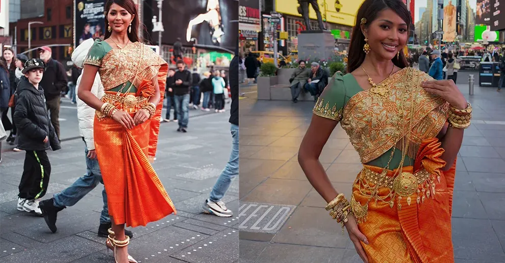 កុយ អេនណា ស្លៀកឈុតស្បៃខ្មែរ ដើរបង្ហាញនៅកណ្ដាលទីក្រុងញ៉ូវយ៉ក