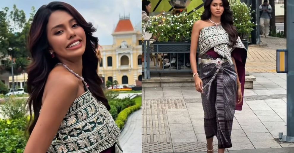 បវរកញ្ញាម្នាក់ទៀតហើយ យកឈុតស្បៃខ្មែរ ទៅដើរបង្ហាញតាមផ្លូវ នៅបរទេស
