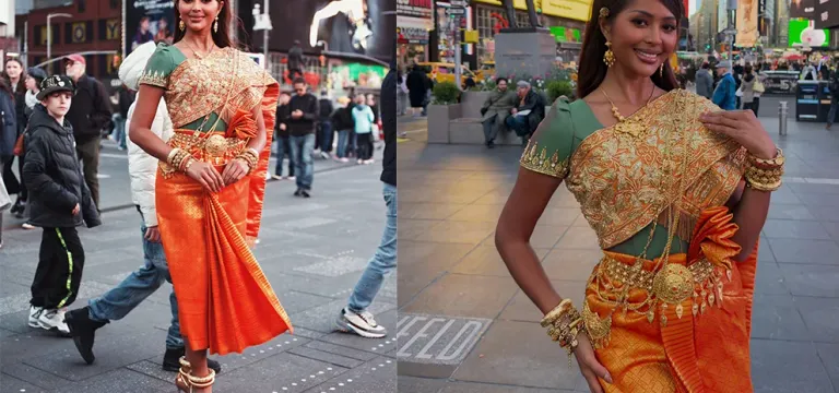 កុយ អេនណា ស្លៀកឈុតស្បៃខ្មែរ ដើរបង្ហាញនៅកណ្ដាលទីក្រុងញ៉ូវយ៉ក