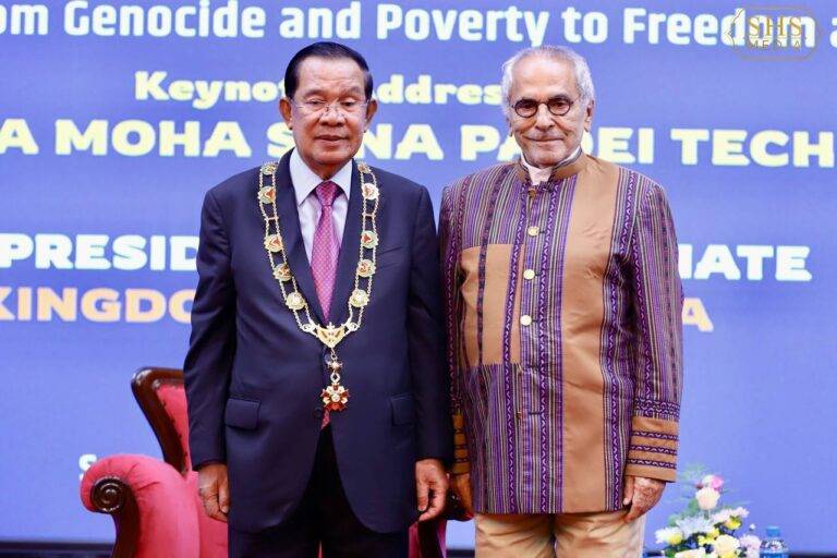 ប្រធានាធិបតីទីម័រឡេស្តេ បំពាក់គ្រឿងឥស្សរិយយស Grand Collar of the Order of Timor-Leste ជូន សម្ដេចតេជោ